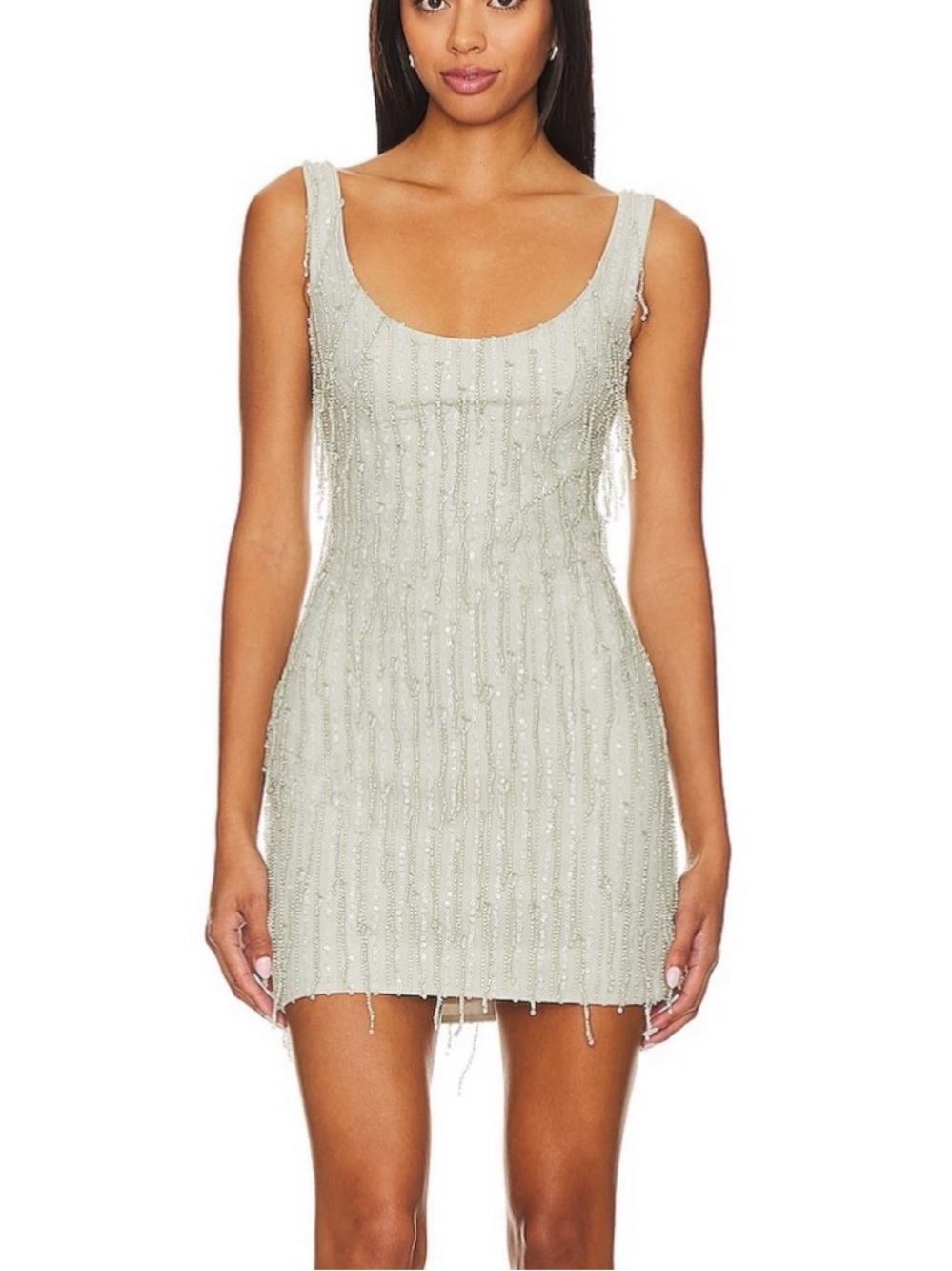 Sau Lee Billie Fringe Silver Sage Mini Dress Revolve - bridal bachelorette dress